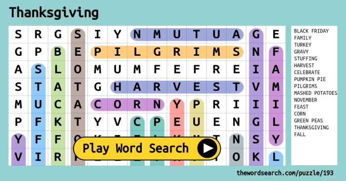 El dia de accion de gracias word search answers